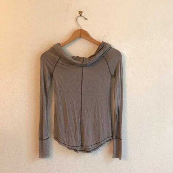 Free People XS brown cowl neckline blouse top long sleeve clean - Picture 5 of 8